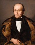 Retrato a óleo de um homem de meia-idade, careca, com olhar sério e vestindo casaco de pele e camisa branca. Atribuído a Jan Matejko.