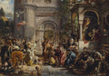 Pintura a óleo de Jan Matejko mostrando uma cena histórica com muitos personagens, incluindo monges e uma multidão, em frente a uma grande construção de pedra.