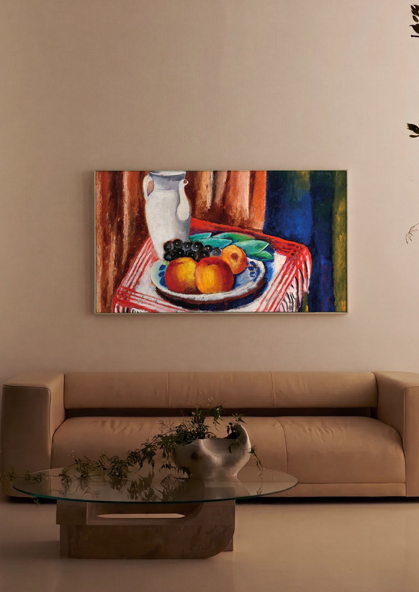 Quadro Decorativo Natureza-Morta com Jarra e Frutas - Moïse Kisling em ambiente decorado