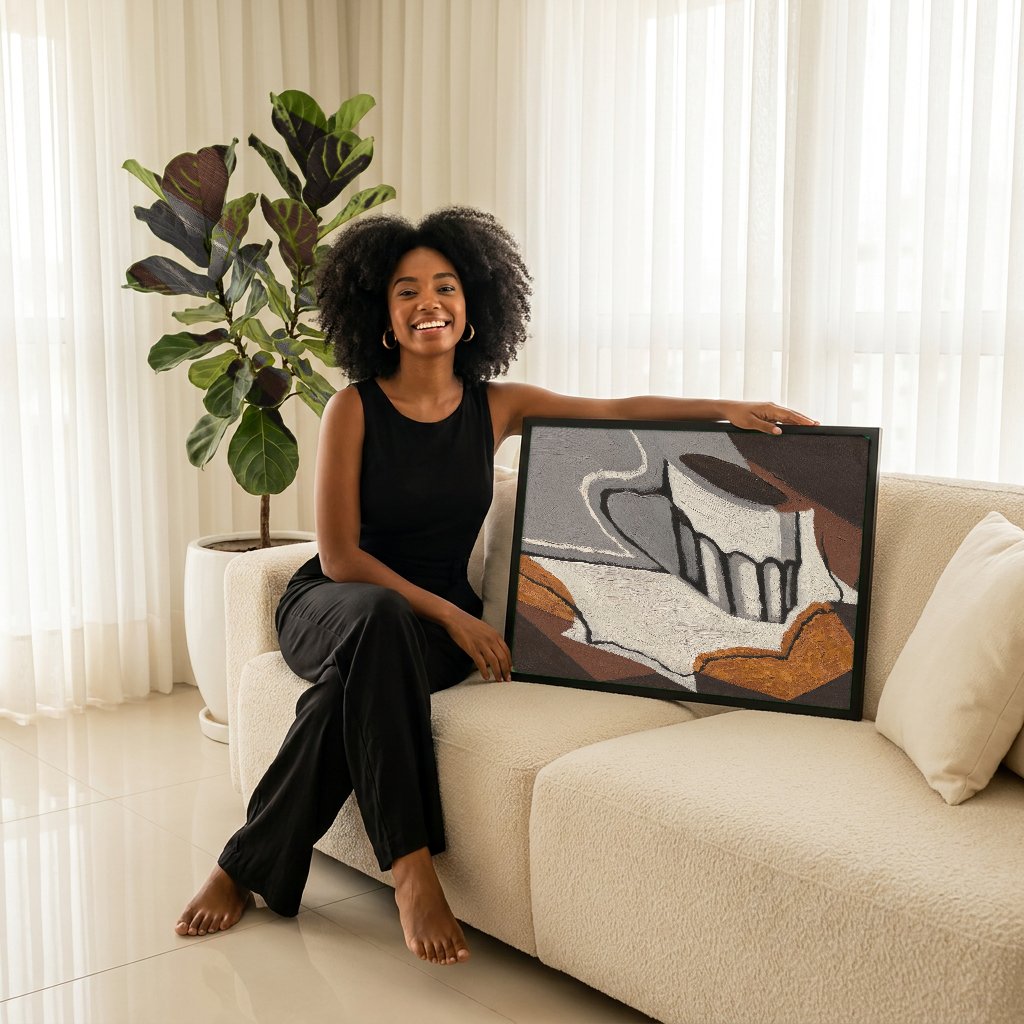 Quadro Decorativo Natureza-morta com Jarro e Copo - Juan Gris com modelo em ambiente