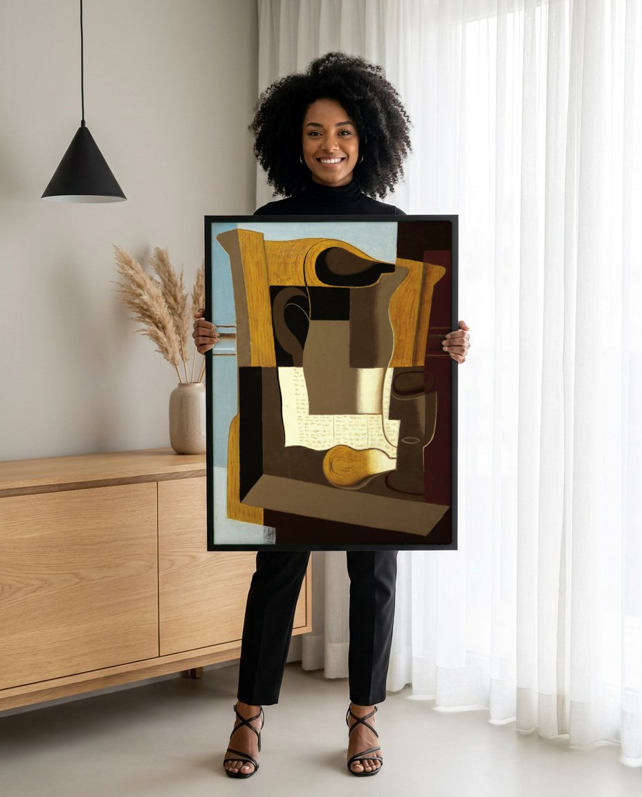 Quadro Decorativo Natureza Morta com Jarro - Juan Gris com modelo em ambiente