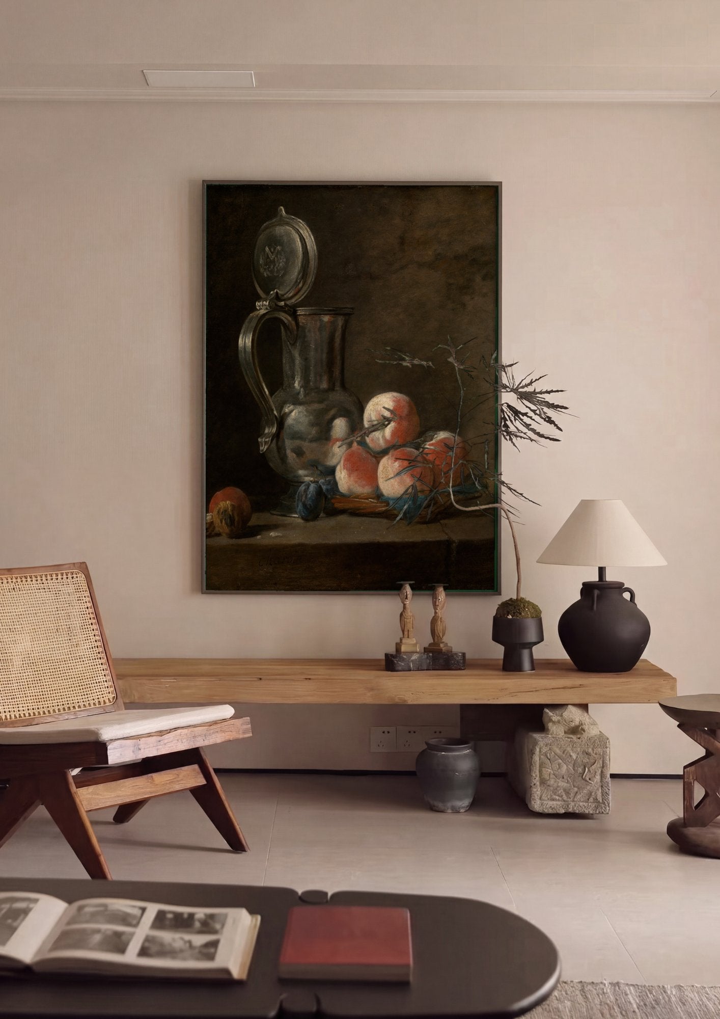 Quadro Decorativo Natureza-Morta com Jarra e Frutas - Chardin em ambiente decorado