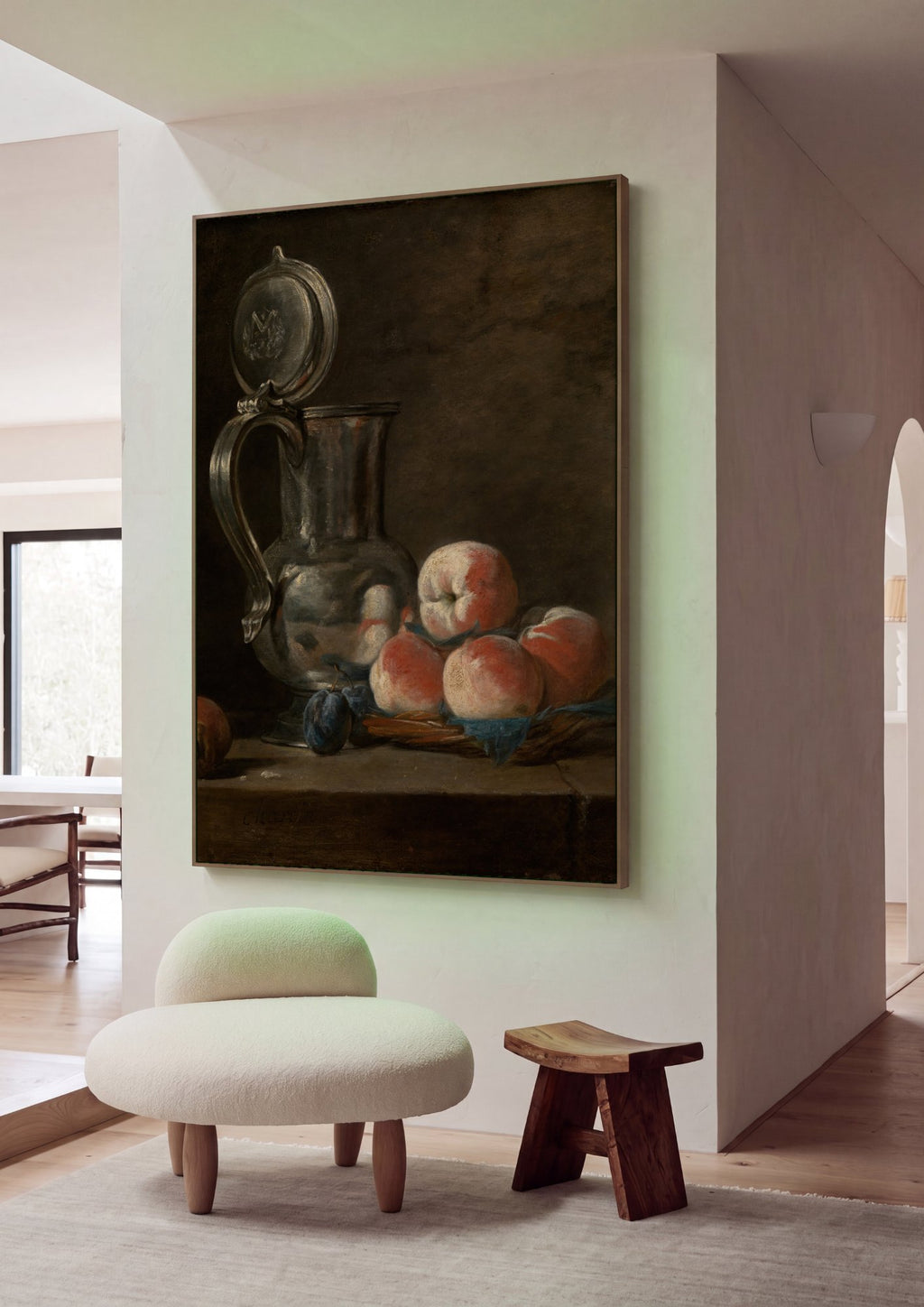 Quadro Decorativo Natureza-Morta com Jarra e Frutas - Chardin em ambiente decorado
