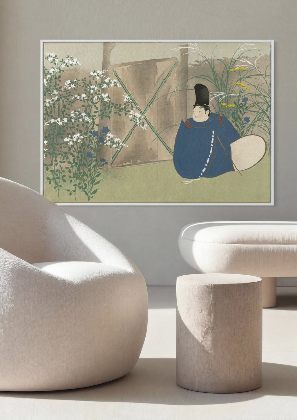 Quadro Decorativo Figura Japonesa em Jardim - Kamisaka Sekka em ambiente decorado