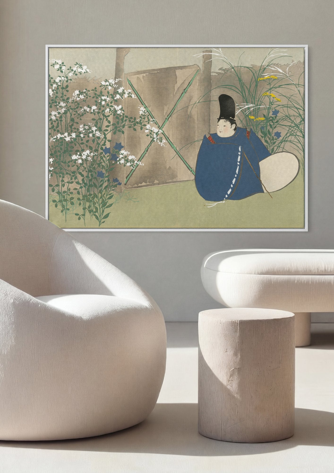 Quadro Decorativo Figura Japonesa em Jardim - Kamisaka Sekka em ambiente decorado