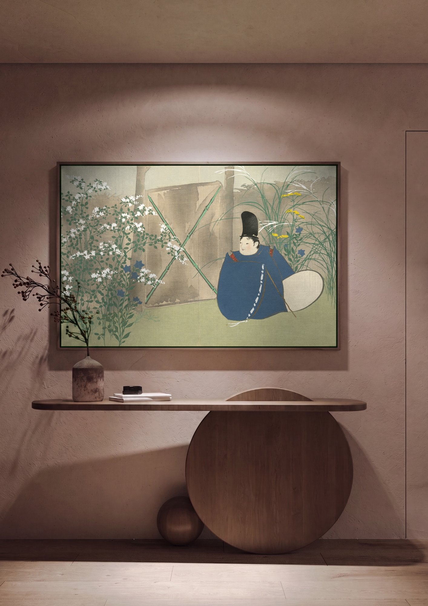 Quadro Decorativo Figura Japonesa em Jardim - Kamisaka Sekka em ambiente decorado