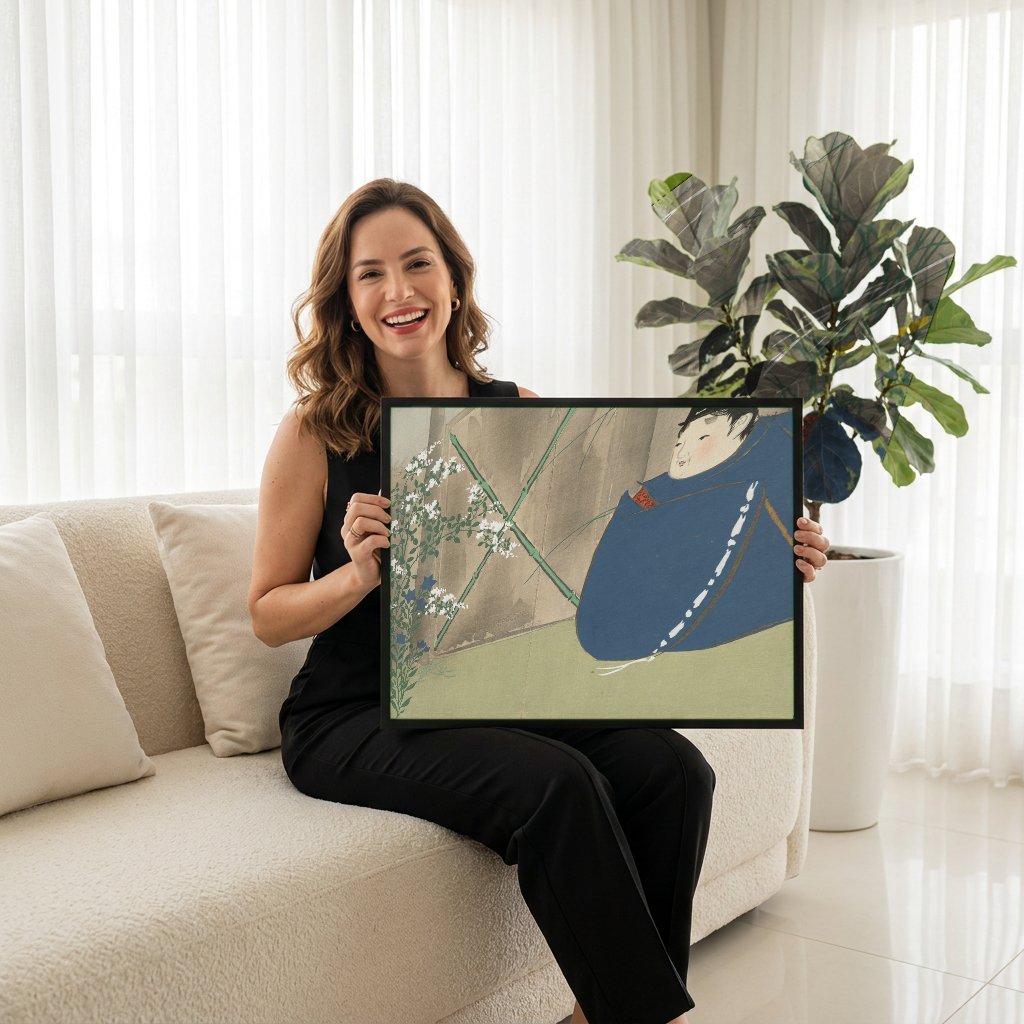 Quadro Decorativo Figura Japonesa em Jardim - Kamisaka Sekka com modelo em ambiente