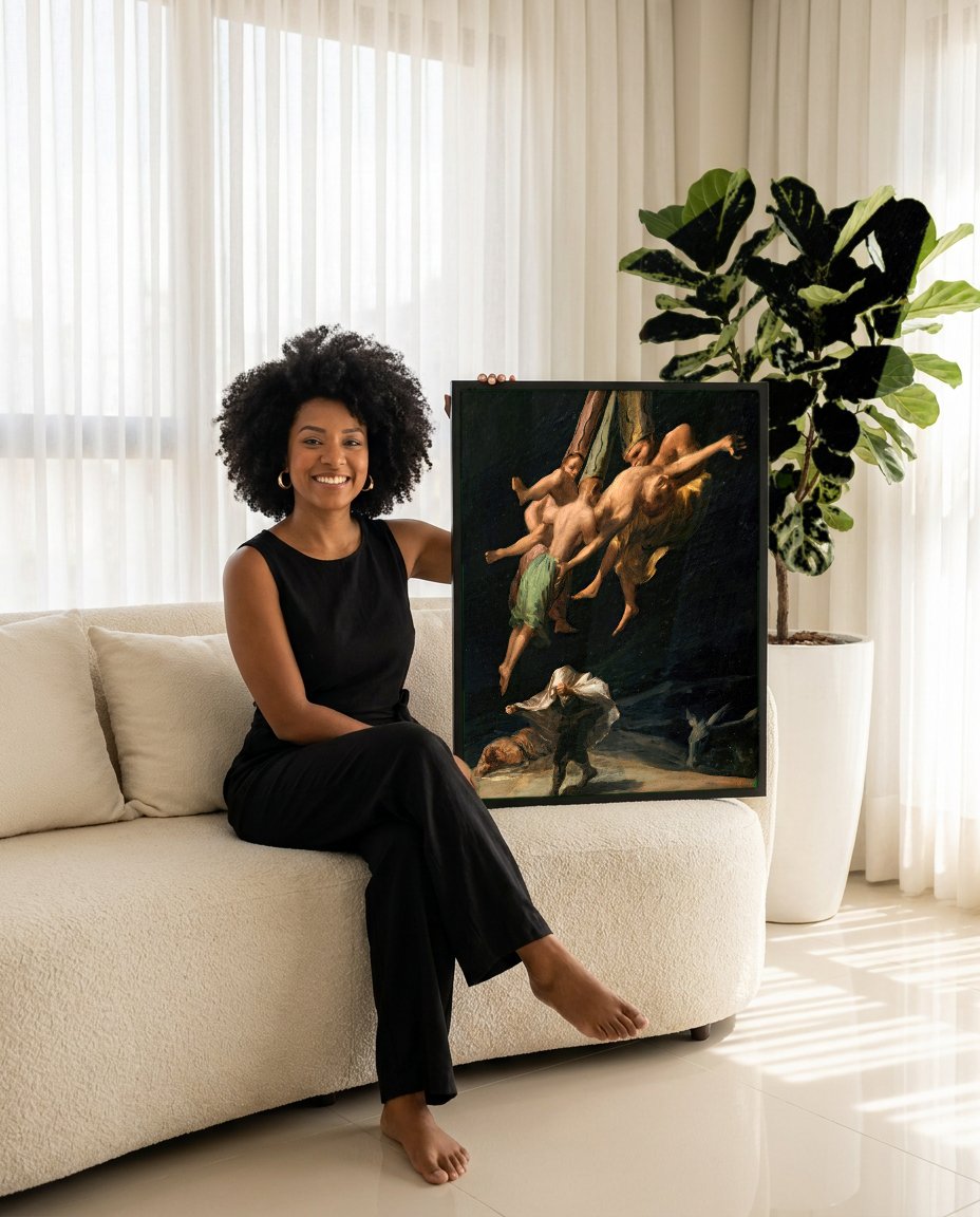 Quadro Decorativo El Vuelo de las Brujas - Goya com modelo em ambiente