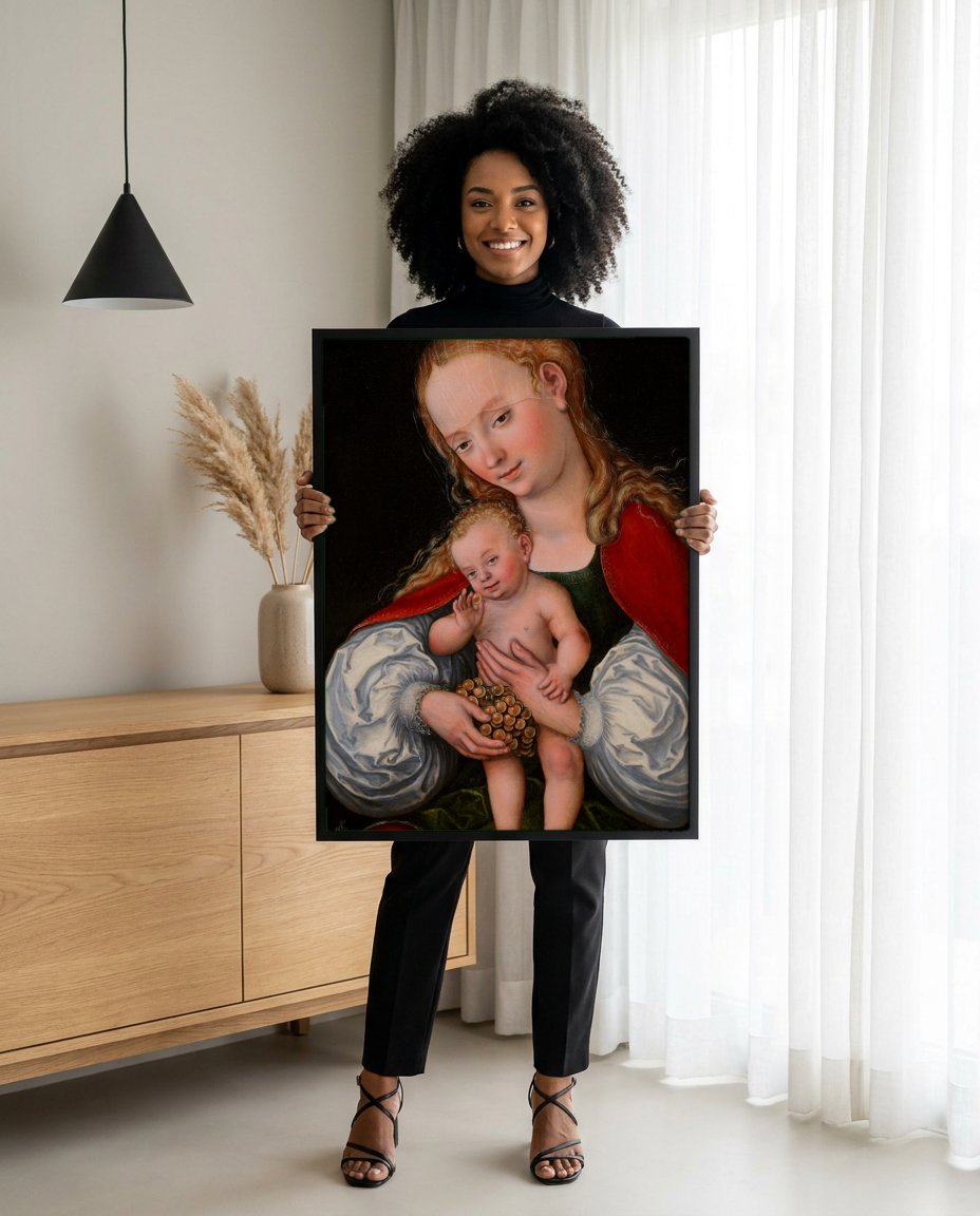 Quadro Decorativo Madona com o Menino Jesus - Lucas Cranach com modelo em ambiente