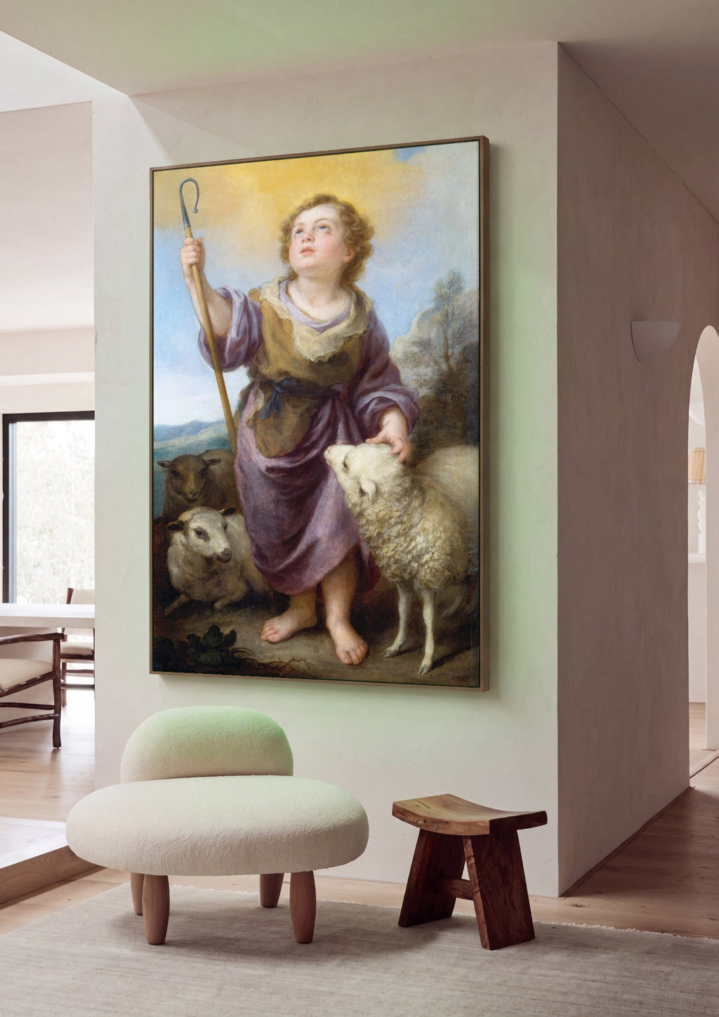 Quadro Decorativo O Bom Pastor (Menino Jesus) - Murillo em ambiente decorado