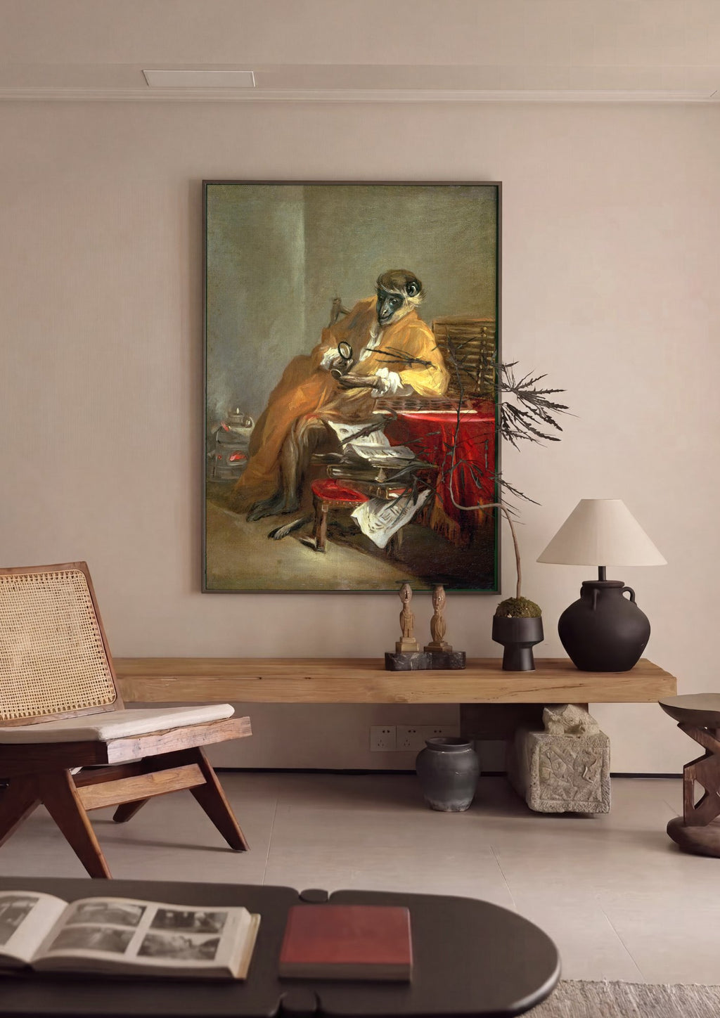 Quadro Decorativo O Macaco Antiquário - Jean Siméon Chardin em ambiente decorado