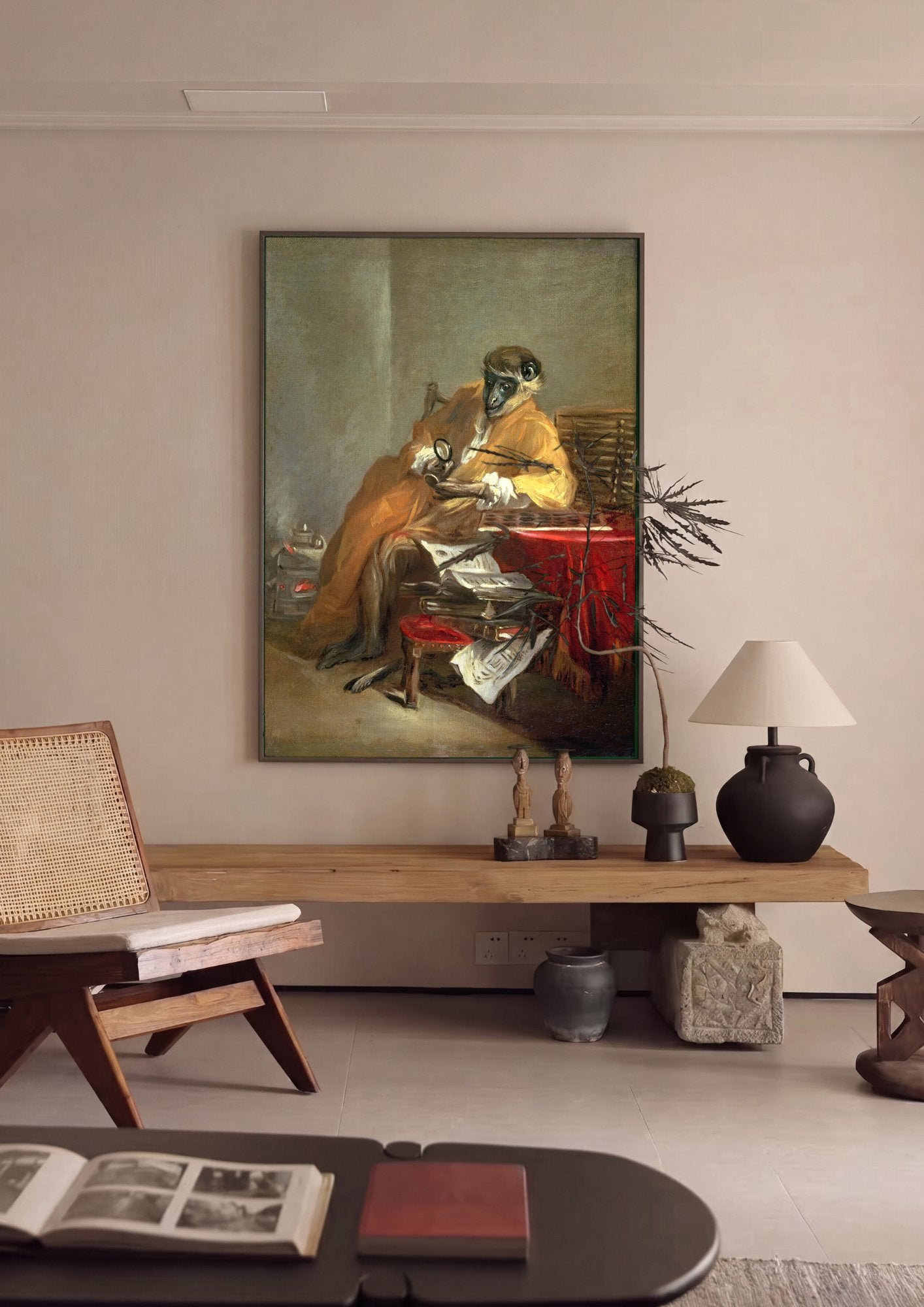 Quadro Decorativo O Macaco Antiquário - Jean Siméon Chardin em ambiente decorado