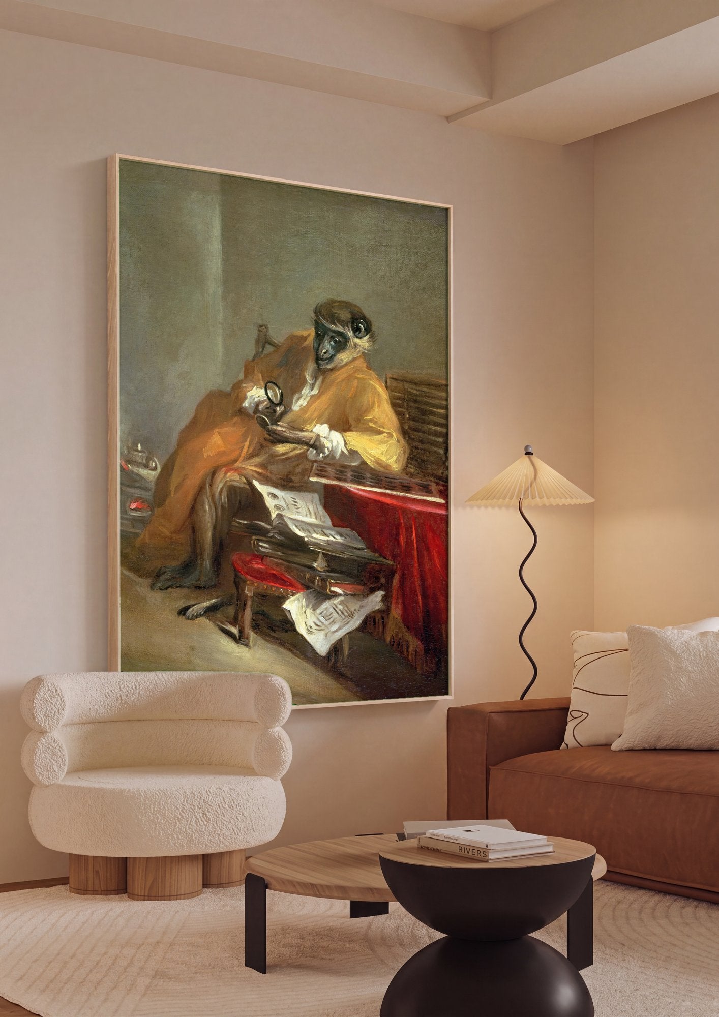Quadro Decorativo O Macaco Antiquário - Jean Siméon Chardin em ambiente decorado