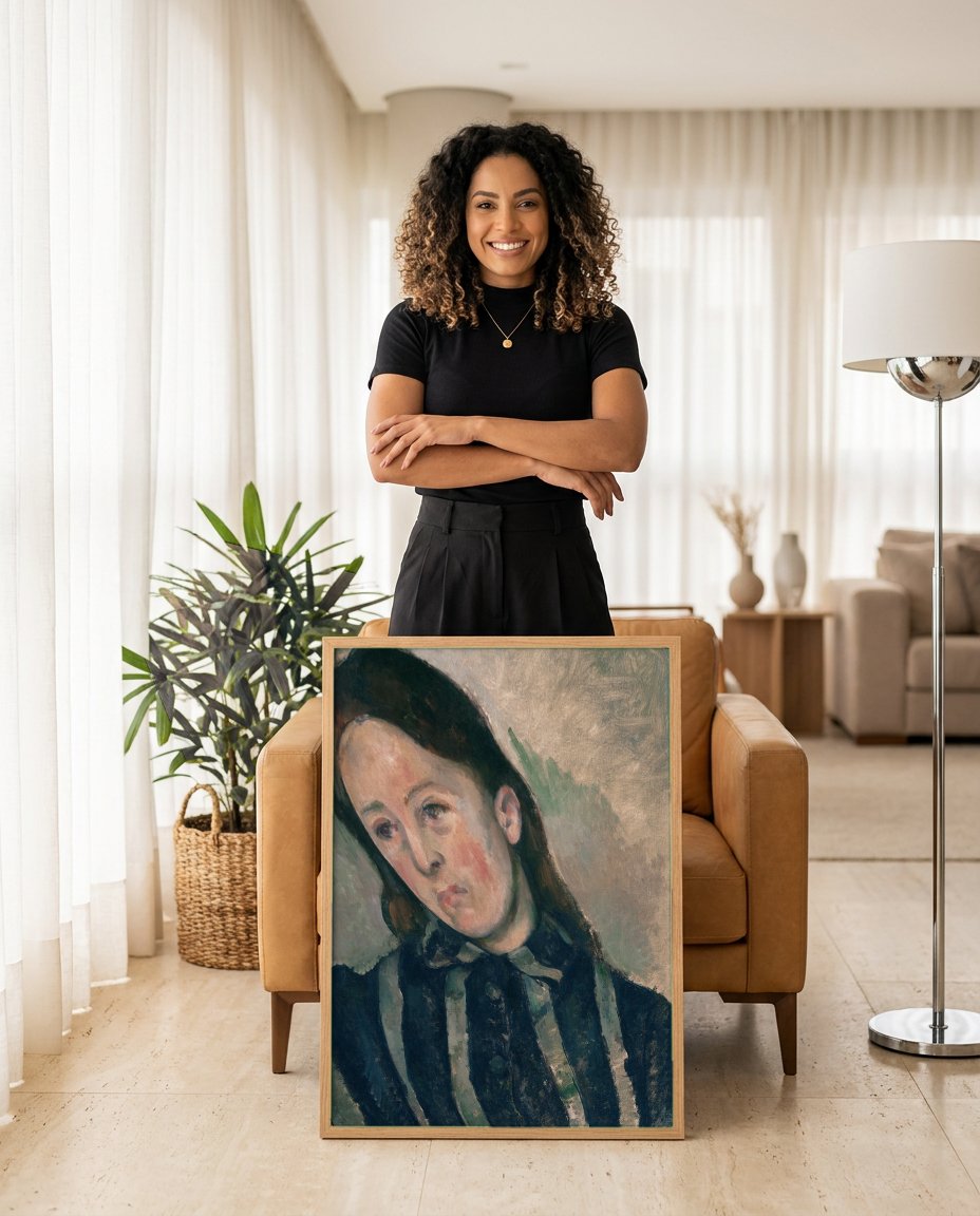 Quadro Decorativo A Jovem Italiana (La Jeune Italienne) - Cézanne com modelo em ambiente