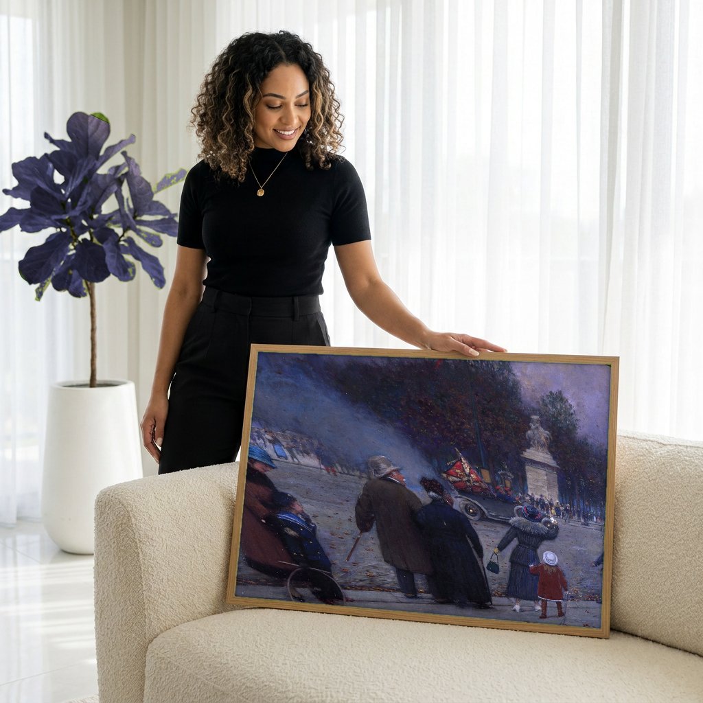 Quadro Decorativo Cena Urbana Noturna - Jean Béraud com modelo em ambiente