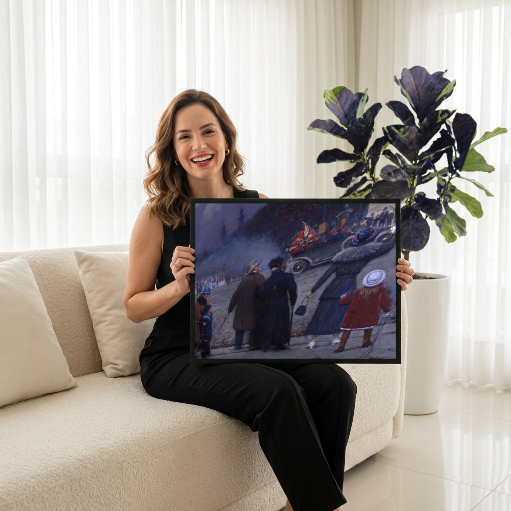 Quadro Decorativo Cena Urbana Noturna - Jean Béraud com modelo em ambiente