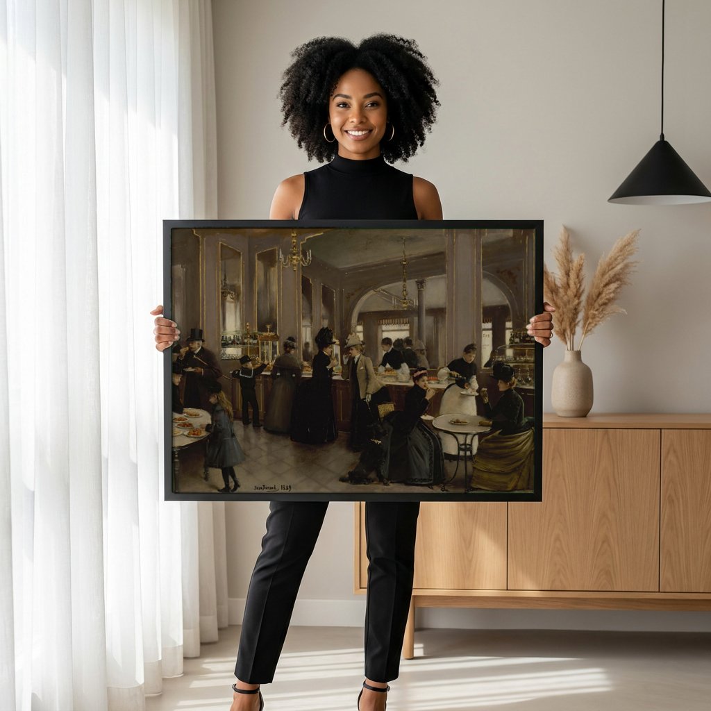Quadro Decorativo A Pâtisserie Gloppe - Jean Béraud com modelo em ambiente