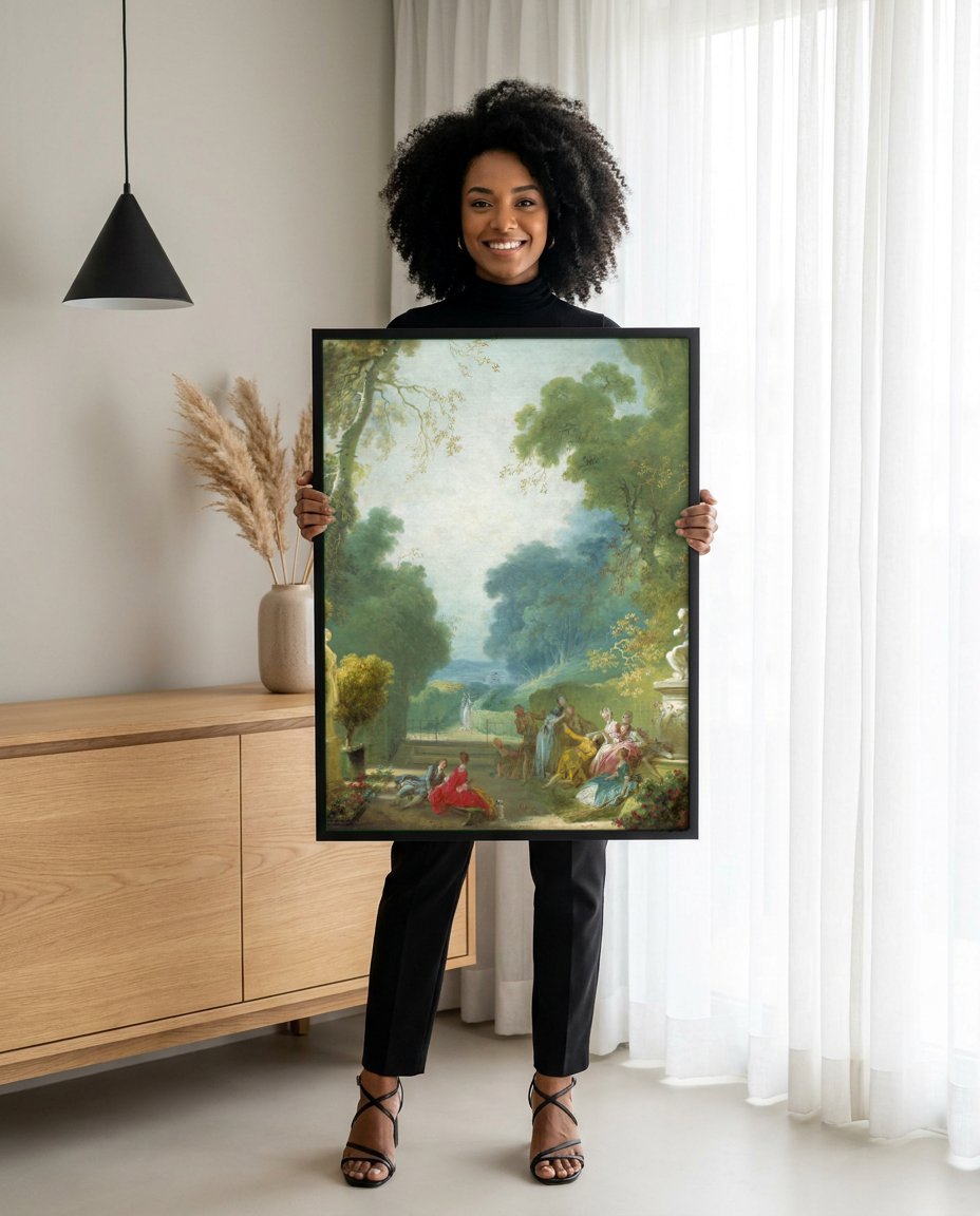 Quadro Decorativo A Festa de St. Cloud - Jean Honoré Fragonard com modelo em ambiente