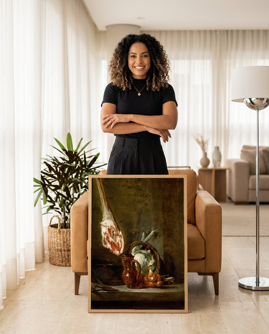 Quadro Decorativo A Perna de Carneiro - Jean Siméon Chardin com modelo em ambiente