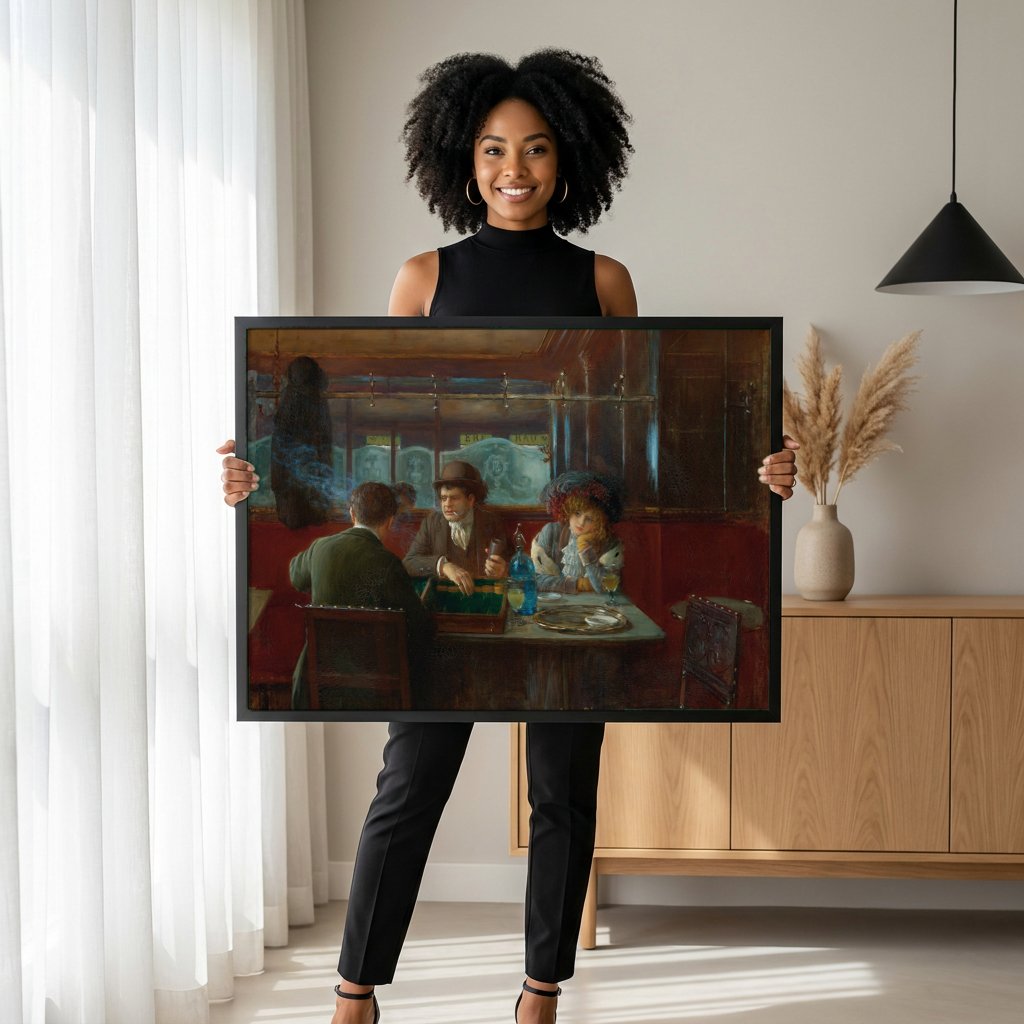 Quadro Decorativo A Partida de Cartas - Jean Béraud com modelo em ambiente