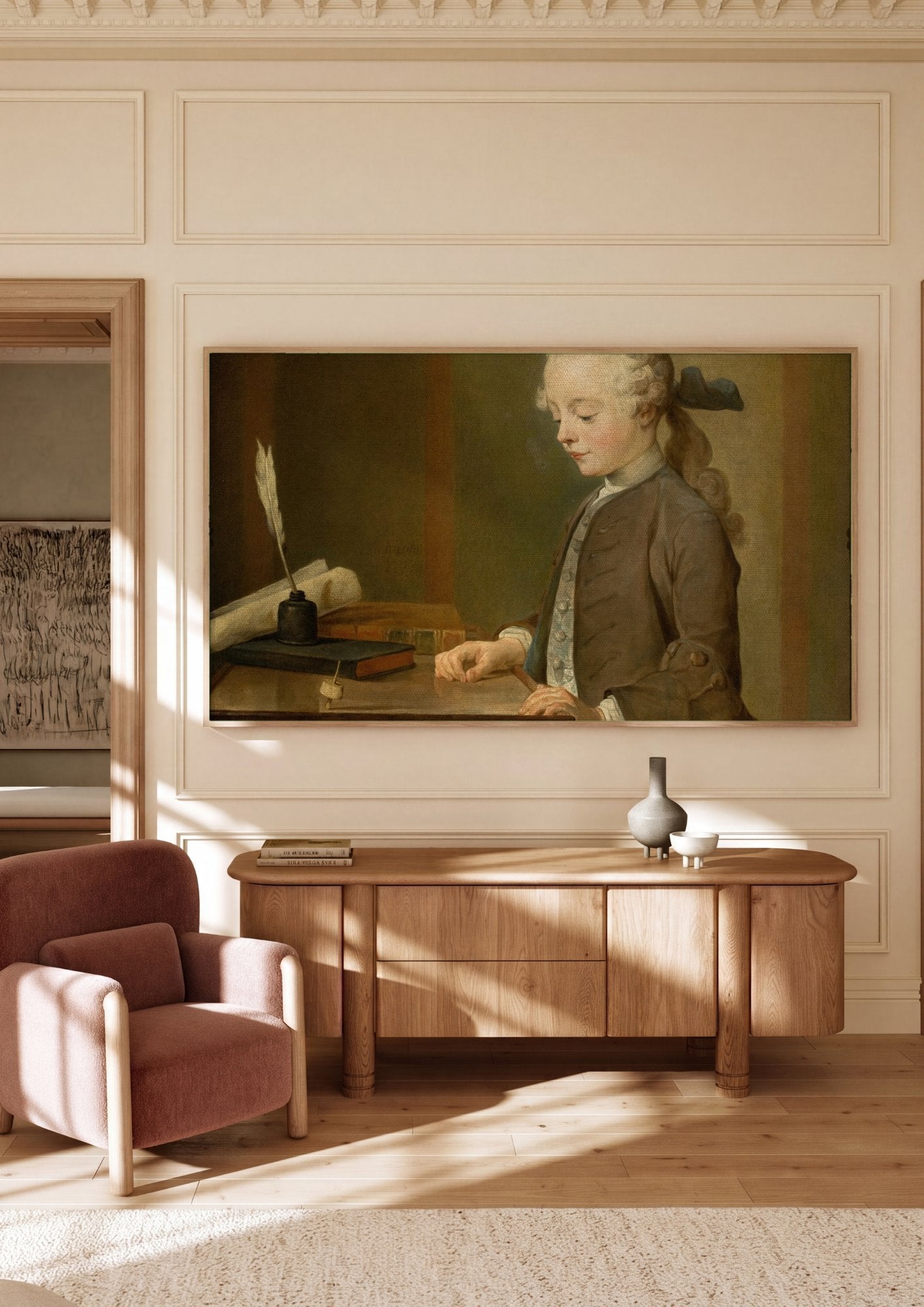 Quadro Decorativo O Menino com o Pião - Jean Siméon Chardin em ambiente decorado