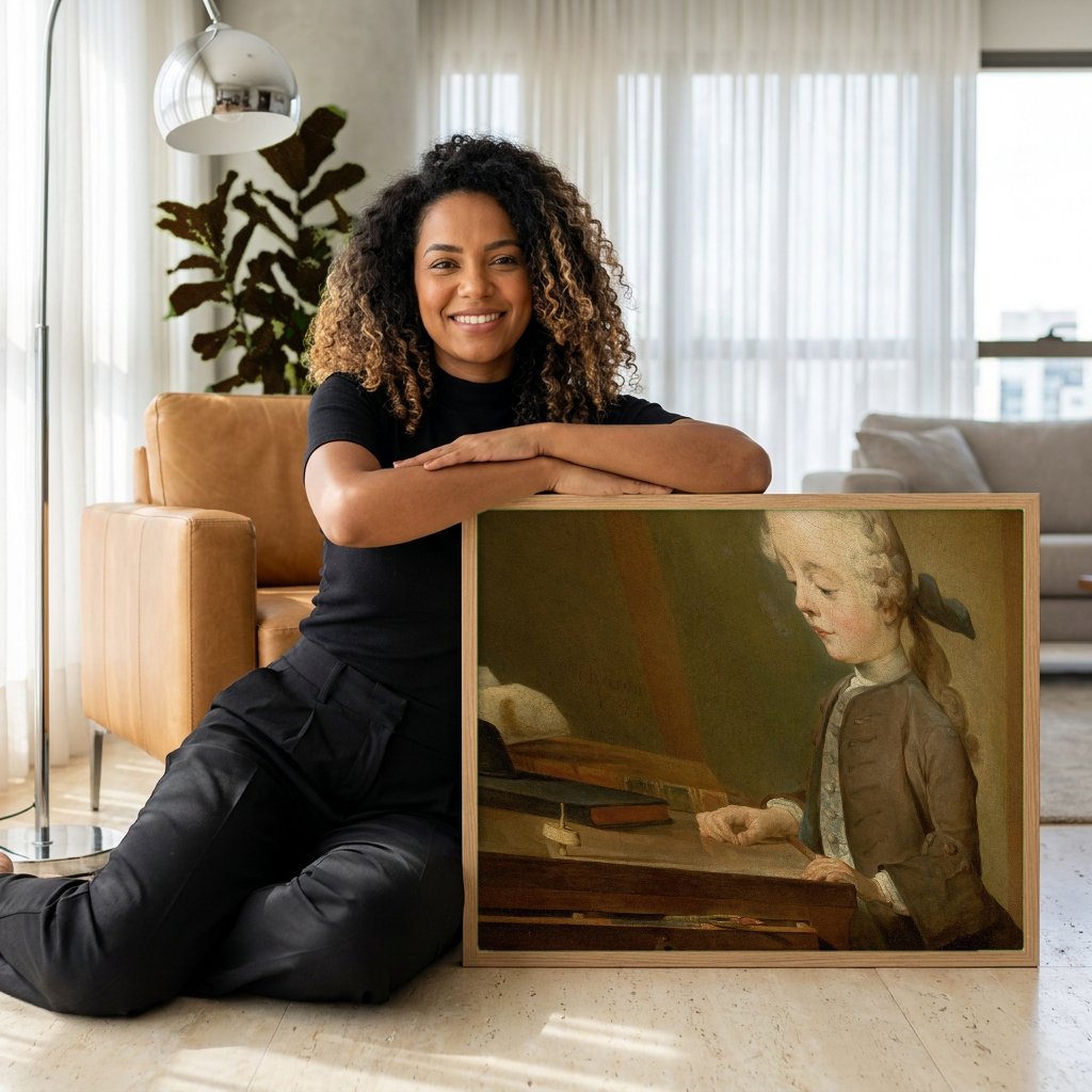 Quadro Decorativo O Menino com o Pião - Jean Siméon Chardin com modelo em ambiente