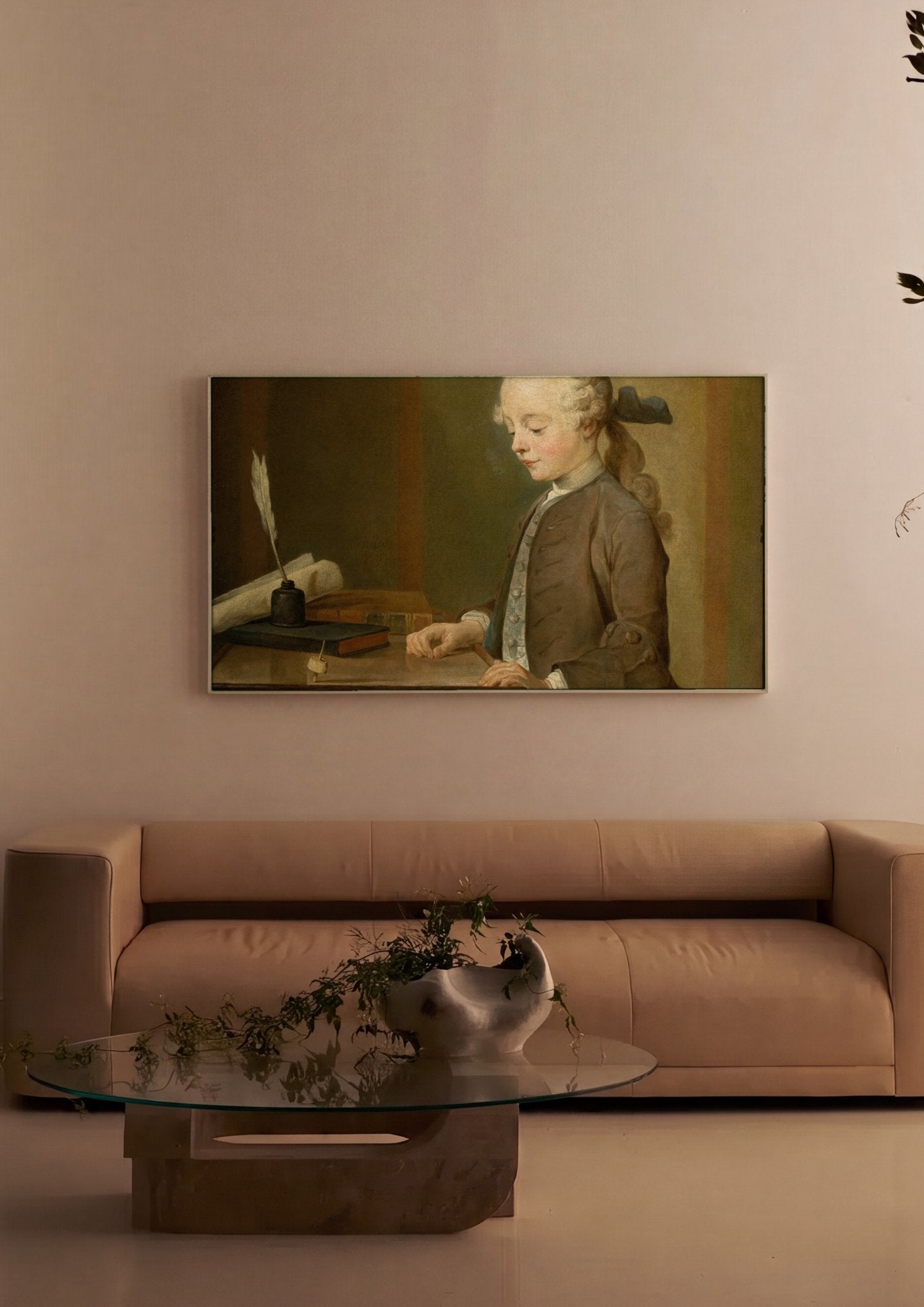 Quadro Decorativo O Menino com o Pião - Jean Siméon Chardin em ambiente decorado