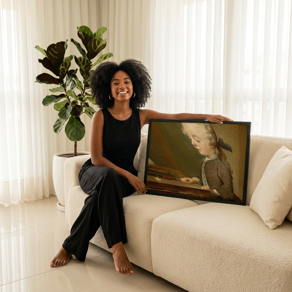 Quadro Decorativo O Menino com o Pião - Jean Siméon Chardin com modelo em ambiente