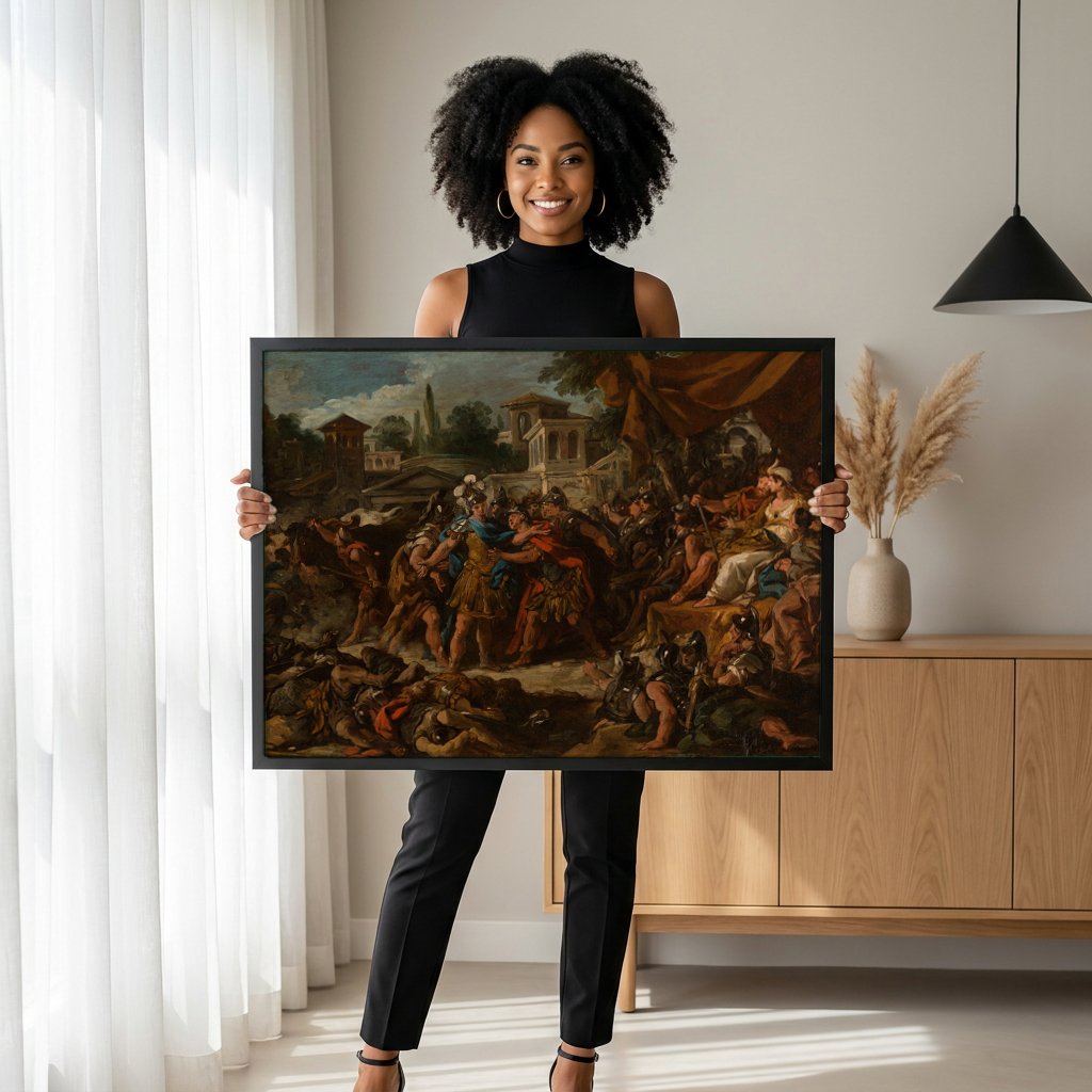 Quadro Decorativo A Fúria de Aquiles - Jean François de Troy com modelo em ambiente
