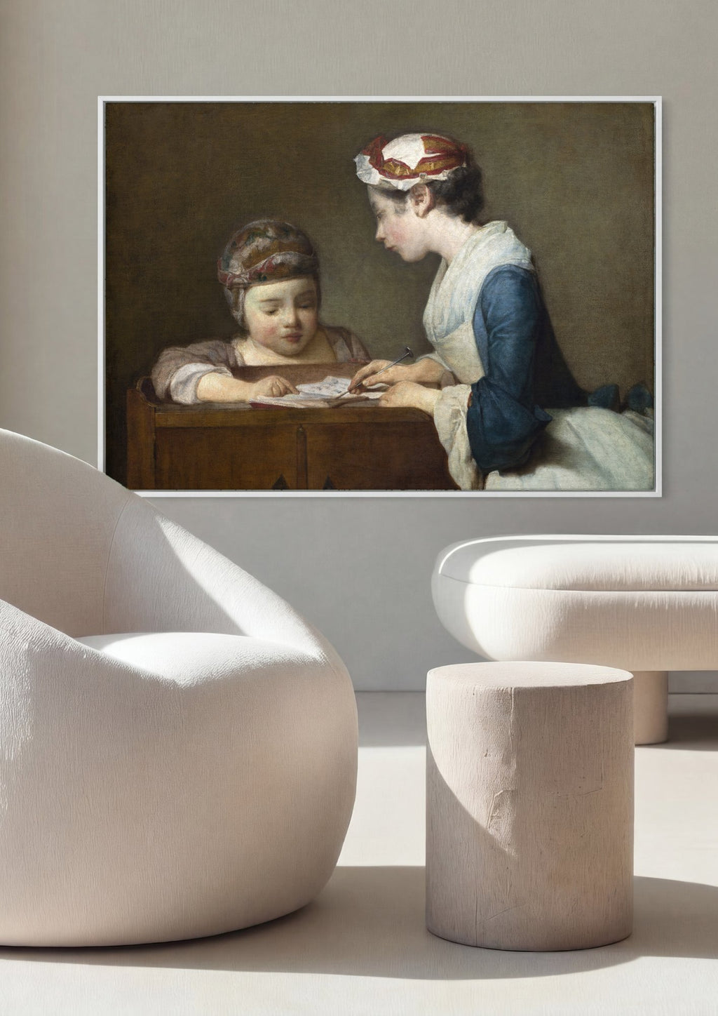 Quadro Decorativo A Jovem Professora - Jean Siméon Chardin em ambiente decorado