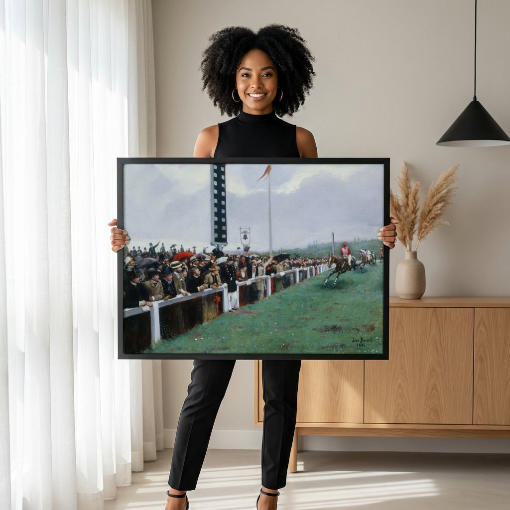 Quadro Decorativo Corrida de Cavalos - Jean Béraud com modelo em ambiente