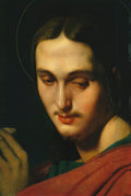 Retrato de Jesus Cristo, de Jean-Auguste Dominique Ingres, com auréola sutil, olhar baixo e expressão serena, em tons terrosos e escuros, em estilo neoclássico.