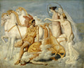 Quadro decorativo 'A Cólera de Aquiles' de Jean-Auguste Dominique Ingres. A pintura retrata figuras mitológicas em nuvens, com um guerreiro em armadura dourada, cavalos brancos e deuses observando uma cena dramática.