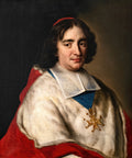 Retrato a óleo de um homem com vestes eclesiásticas vermelhas e brancas, com uma insígnia dourada no peito, atribuído a Jean François de Troy.