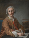 Retrato de um homem de meia-idade, com peruca branca e casaco marrom-avermelhado com detalhes dourados, segurando uma partitura musical e uma pena. Atrás dele, um instrumento musical com teclas e um violino.