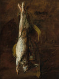 Pintura a óleo de Jean Siméon Chardin mostrando uma lebre pendurada, com pelo branco e marrom, contra um fundo escuro e texturizado.