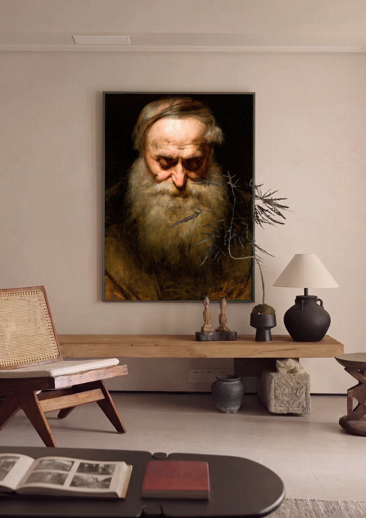 Quadro Decorativo 'O Velho' - Jan Matejko em ambiente decorado
