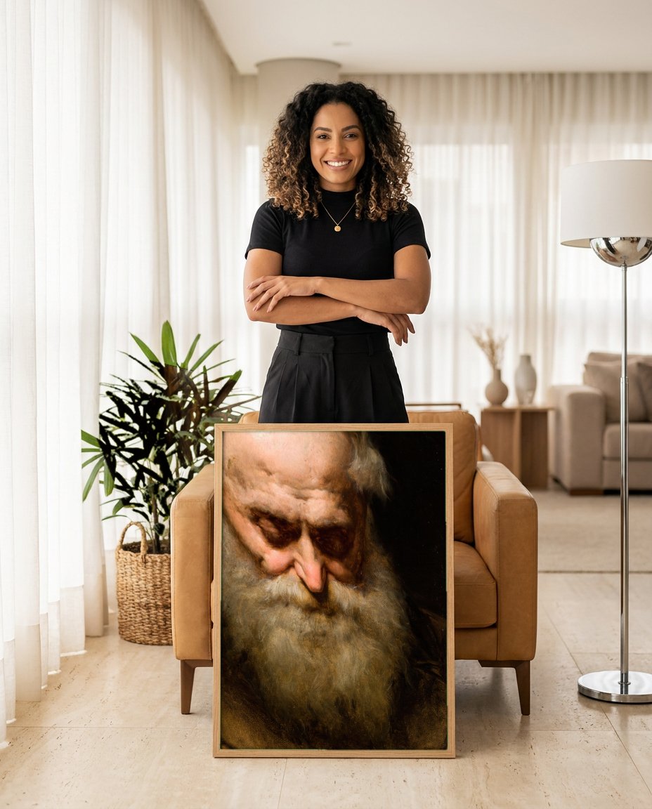Quadro Decorativo 'O Velho' - Jan Matejko com modelo em ambiente