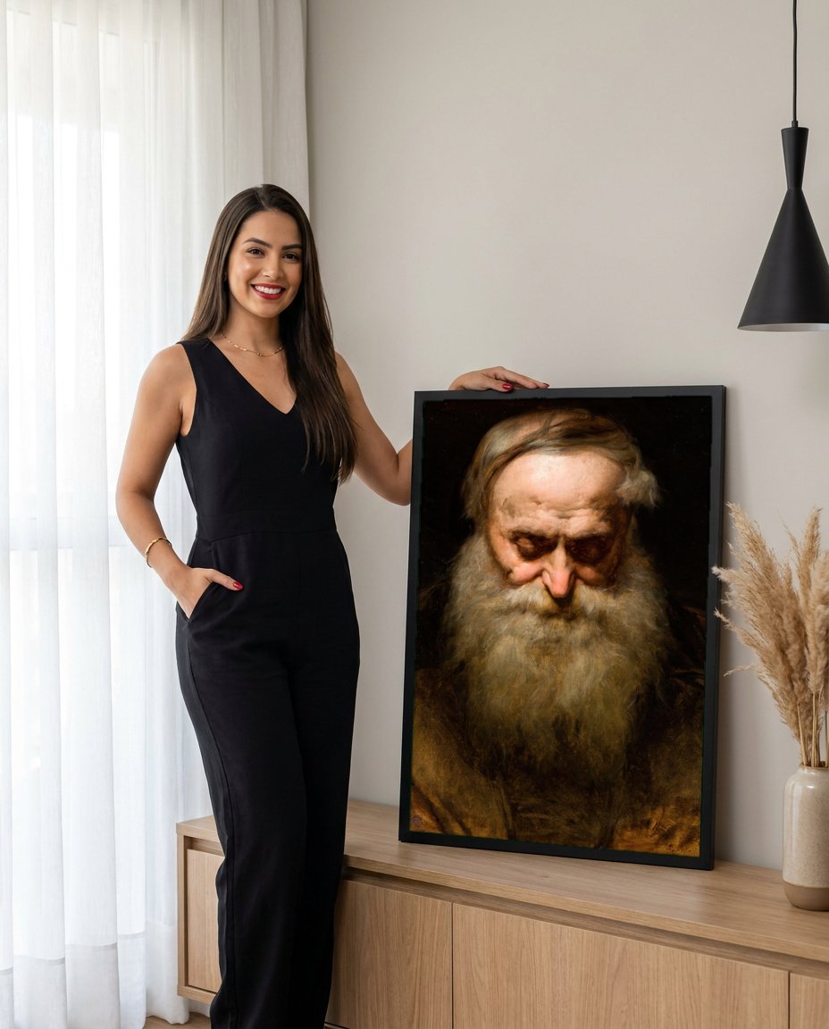 Quadro Decorativo 'O Velho' - Jan Matejko com modelo em ambiente