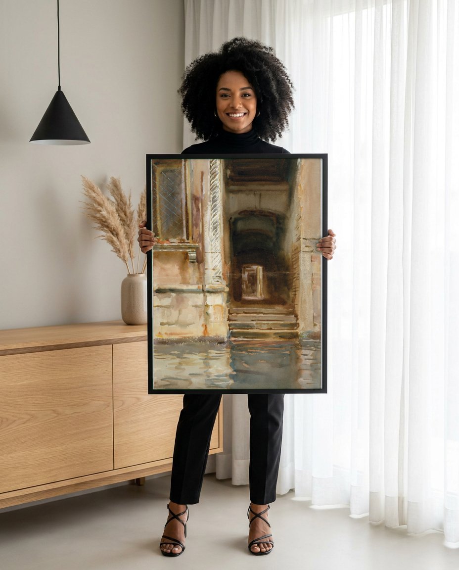 Quadro Decorativo 'Um Portão em Veneza' - John Singer Sargent com modelo em ambiente