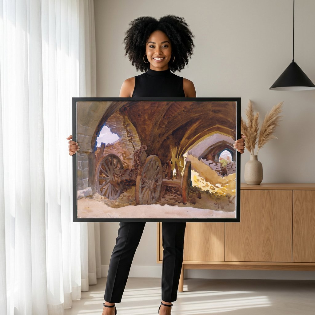 Quadro Decorativo Carruagem em Ruínas - John Singer Sargent com modelo em ambiente