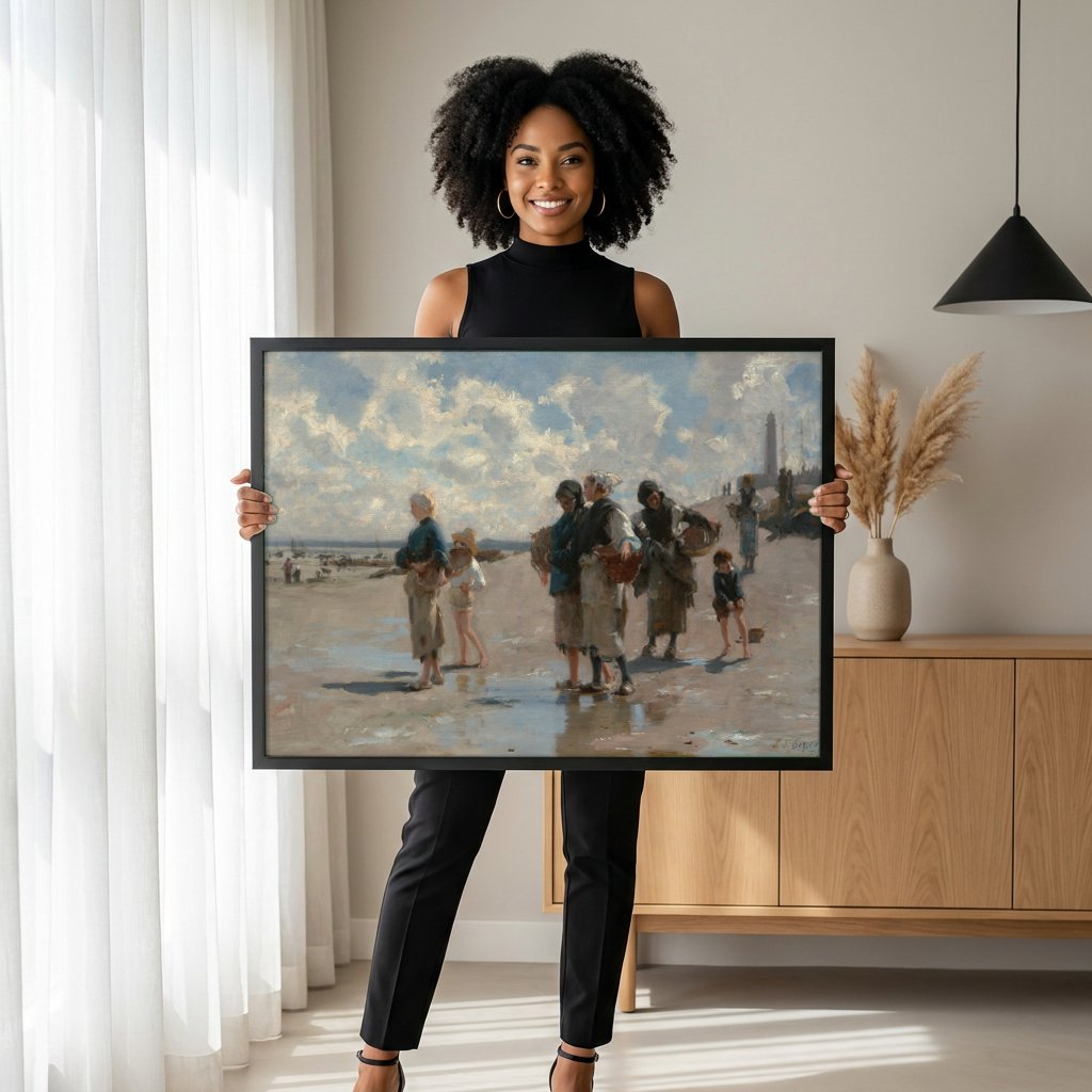 Quadro Decorativo Pescadoras na Praia - John Singer Sargent com modelo em ambiente