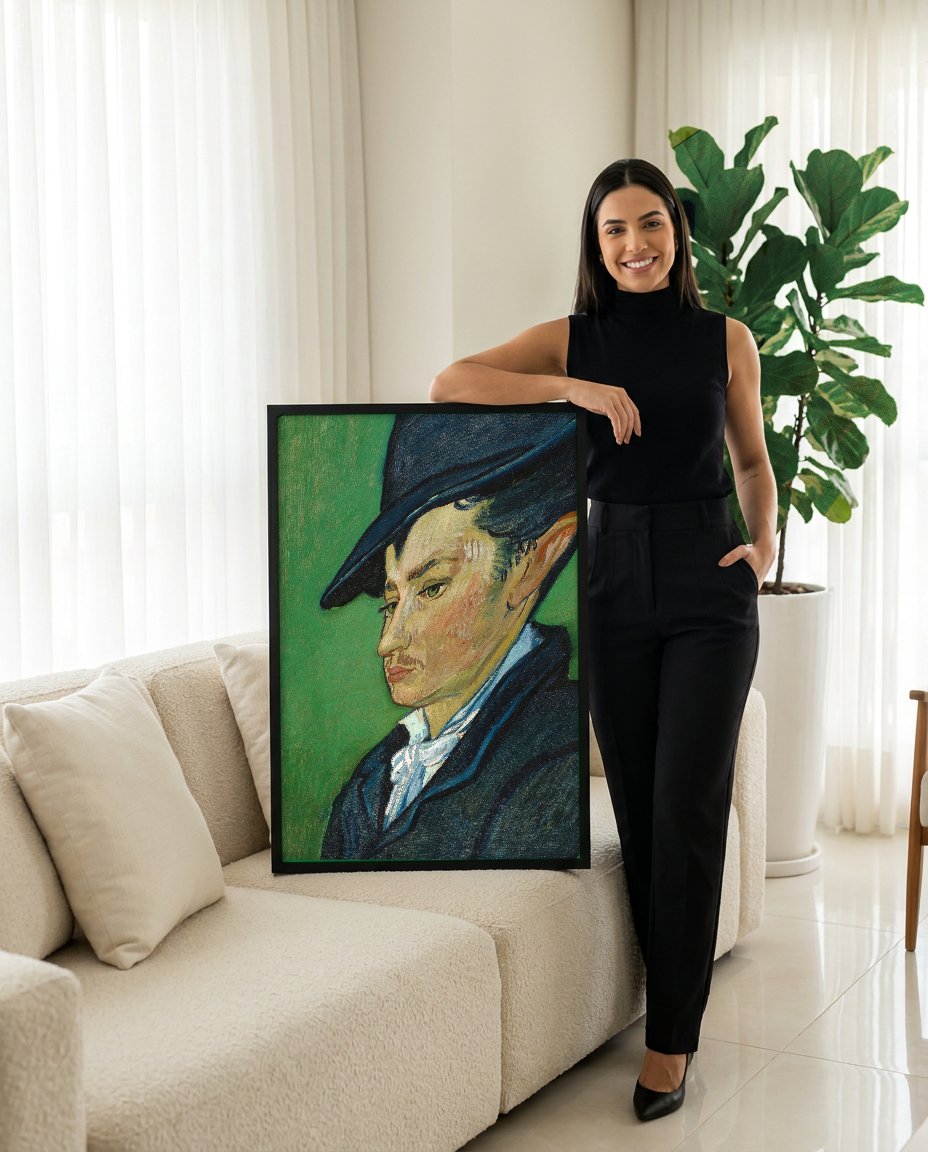 Quadro Decorativo Retrato de um Homem Jovem - Van Gogh com modelo em ambiente