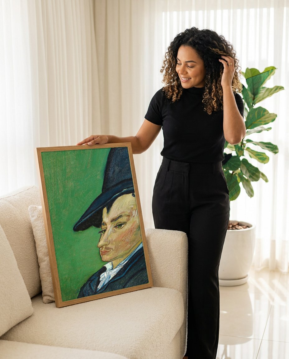 Quadro Decorativo Retrato de um Homem Jovem - Van Gogh com modelo em ambiente
