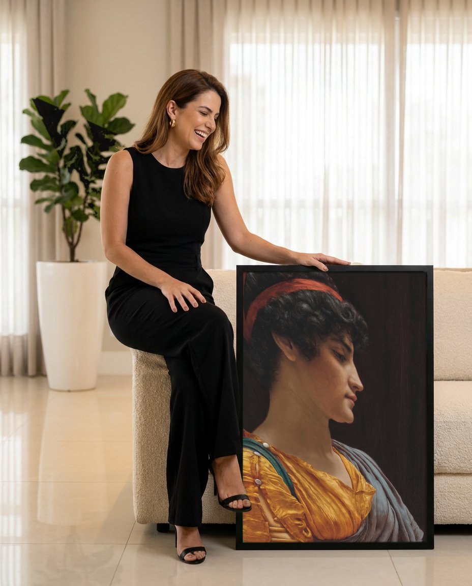 Quadro Decorativo A Beauty in Profile - John William Godward com modelo em ambiente