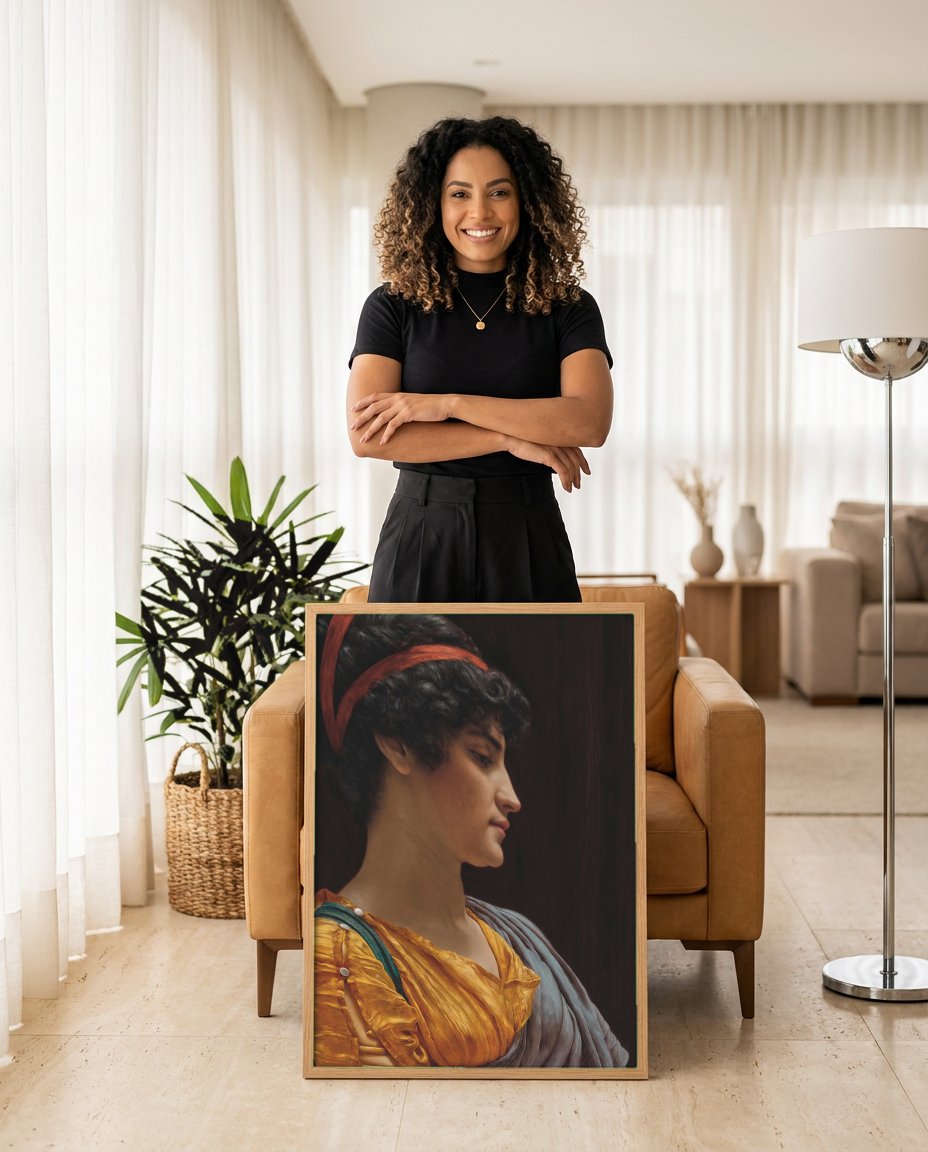 Quadro Decorativo A Beauty in Profile - John William Godward com modelo em ambiente