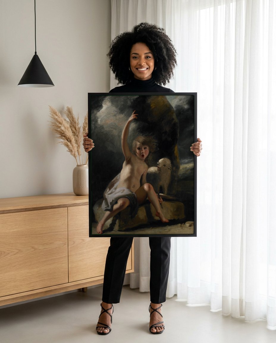 Quadro Decorativo O Menino Pastor - Sir Joshua Reynolds com modelo em ambiente