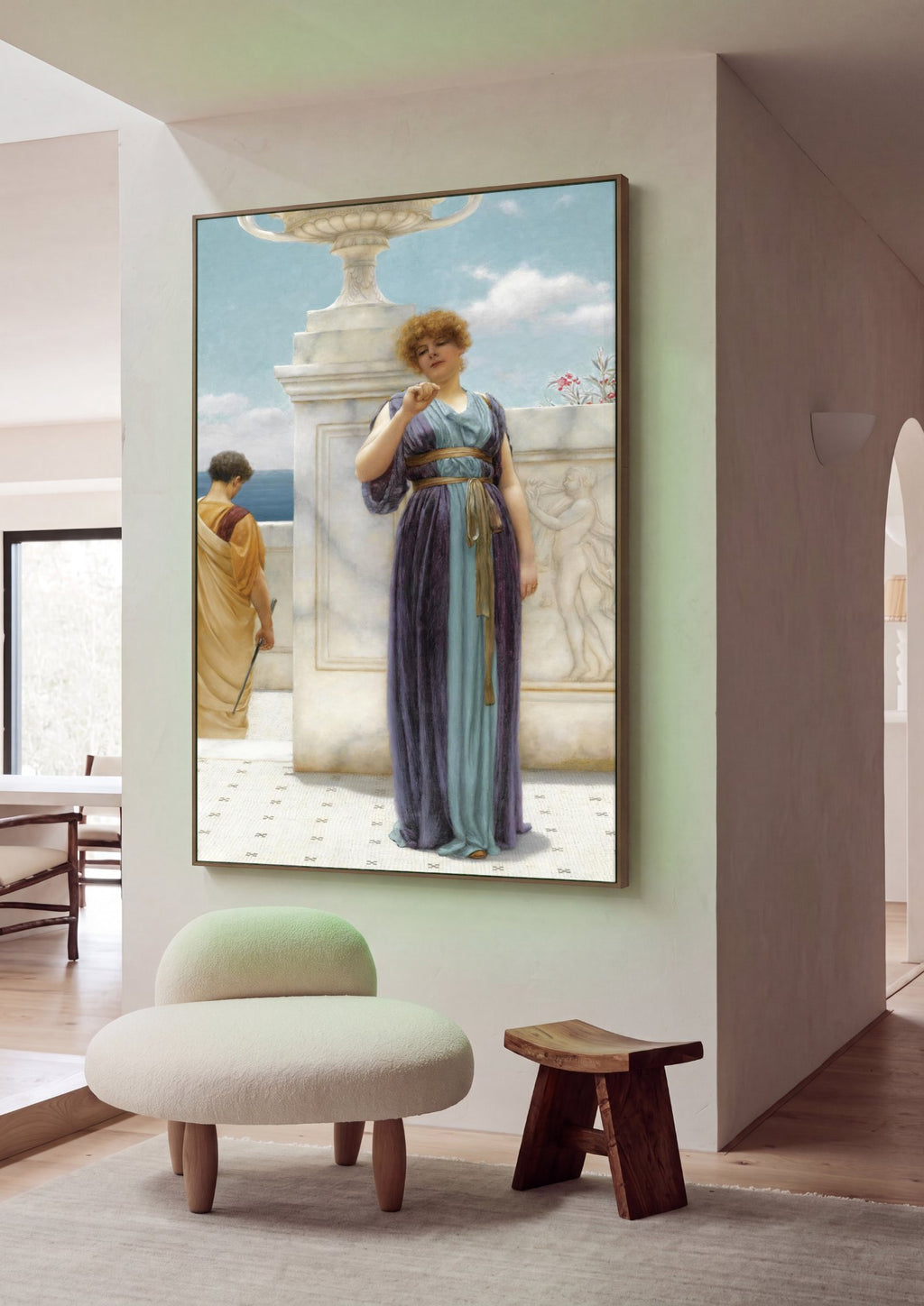 Quadro Decorativo 'A Semente da Dúvida' - John William Godward em ambiente decorado