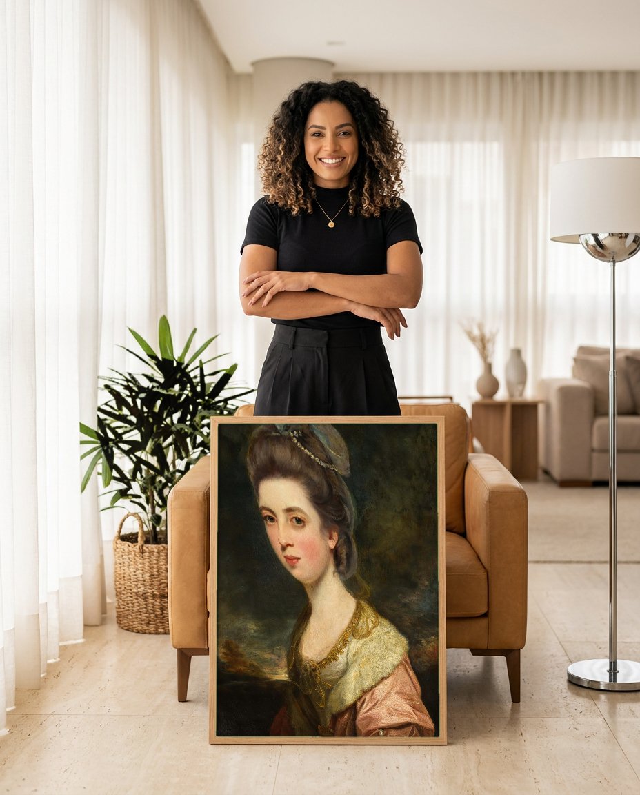 Quadro Decorativo Retrato de Dama - Sir Joshua Reynolds com modelo em ambiente