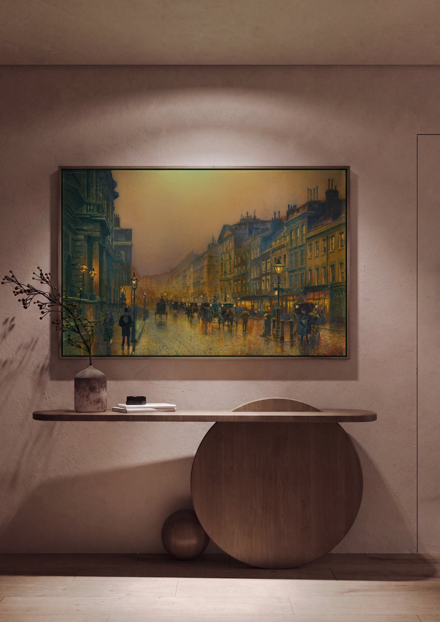 Quadro Decorativo Cena Urbana Noturna - John Atkinson Grimshaw em ambiente decorado